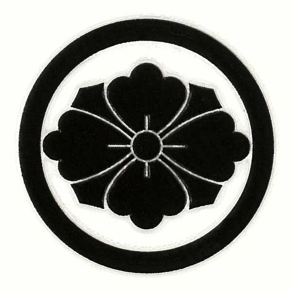 家紋ステッカー 蒔絵シール 「 丸に剣花菱 」 黒