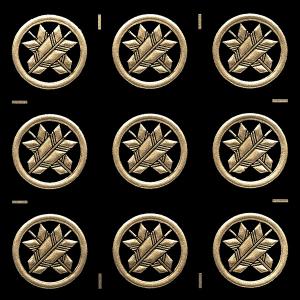 家紋 蒔絵シール 家紋ステッカー 「丸に違い矢」 金 15mm 9個付