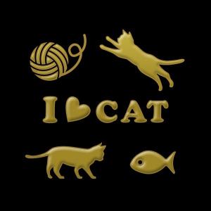 猫　蒔絵シール　love cat 　「キャット（毛糸玉と魚） 金」