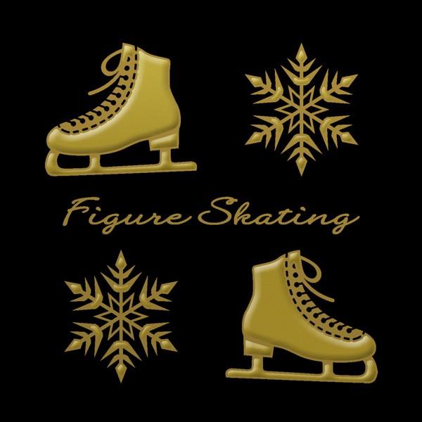 フィギュアスケート　蒔絵シール「フィギュアスケート　スケート靴と結晶　金」