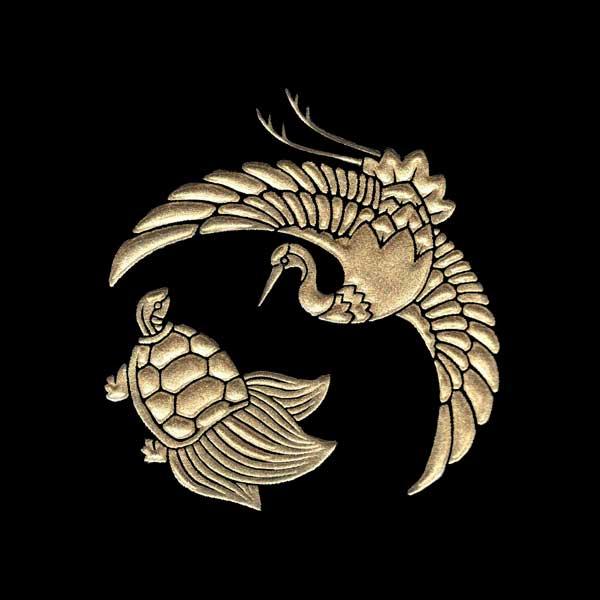 縁起物 蒔絵シール「鶴亀 金 30mm」ケータイ スマホ　ステッカー シール iQOS アイコス