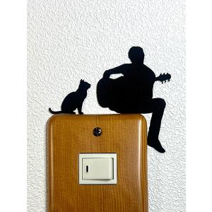 猫 ウォールステッカー 「CAT LIFE キャットライフ」（ギター）スイッチ ステッカー｜toyolabo