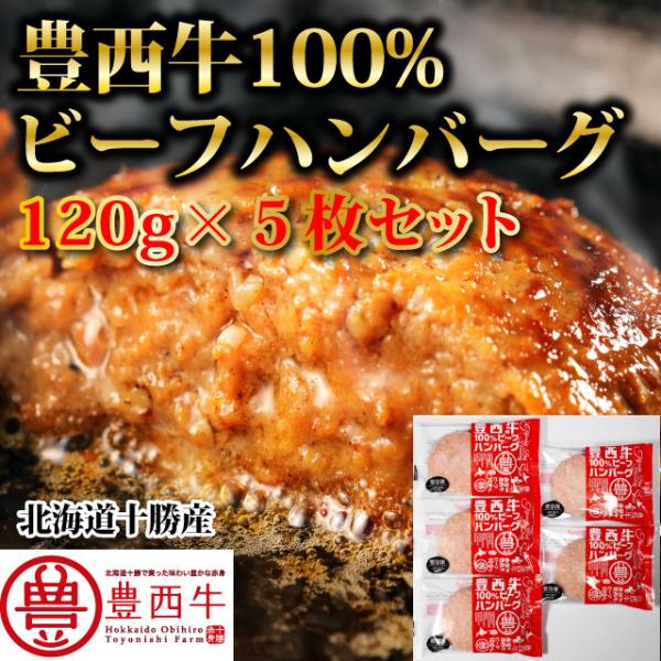豊西牛100％ハンバーグ　120ｇ　5個　トヨニシファーム　冷凍　お取り寄せ　国産牛　北海道十勝帯広...