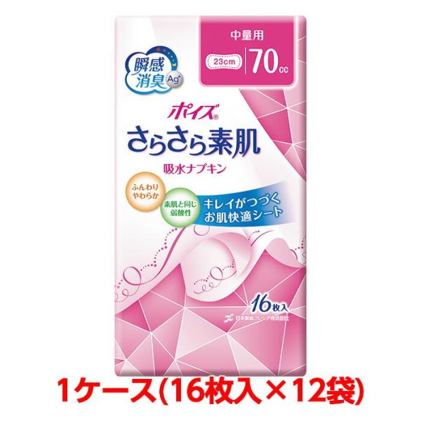 日本製紙クレシア ポイズサラサラ素肌吸水ナプキン 中量用 16枚 192袋 (16枚入×12袋) 1...