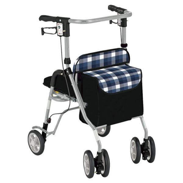 島製作所 シンフォニーSP Bチェックブルー 歩行車 杖立て付 歩行器 高齢者 介護用 老人