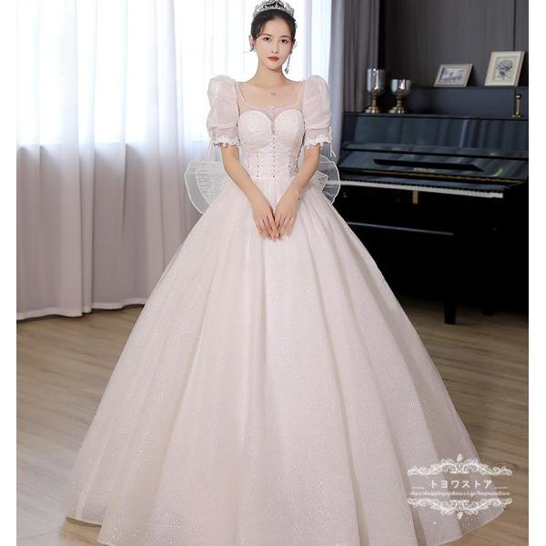 ウェディングドレス 白 ウエディングドレス 韓国 結婚式 ロングドレス プリンセスライン ウェディン...