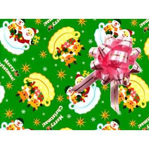 緑色サンタ包装紙 女の子用リボン ラッピング