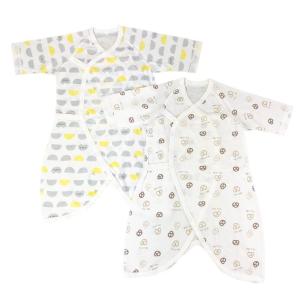 コンビ肌着 ネコ×プレッツェル柄 2枚組(ホワイト×50-70cm) ベビーザらス限定