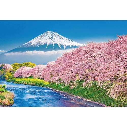 ジグソーパズル 1000ピース 富士と潤井川の桜並木 49x72cm 1000-014【桜風景】