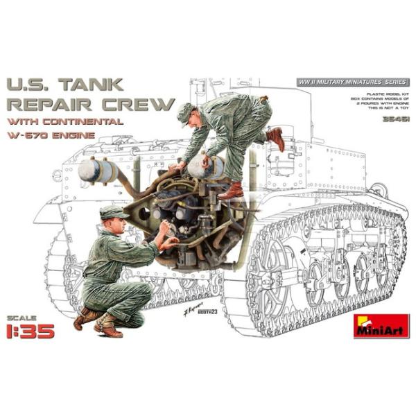 ミニアート 1/35 WW.II アメリカ軍 戦車整備兵セット コンチネンタル W-670エンジン付...