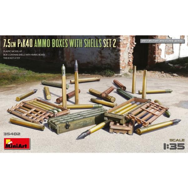 ミニアート 1/35 WW.II ドイツ軍 7.5cm PaK40 対戦車砲用 砲弾 砲弾ケースセッ...