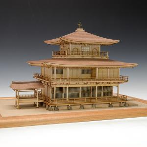 ★【木工用アロンアルファ＋カッター＋紙やすり付き】　ウッディジョー 木製建築模型 1/75 鹿苑寺 金閣 白木 リニューアル改良版　送料無料｜toystadiumookawaya