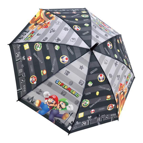 スーパーマリオ ボーダー キッズ長傘 55cm ワンタッチ 8本骨 丈夫 キャラクター傘 子供用 通...