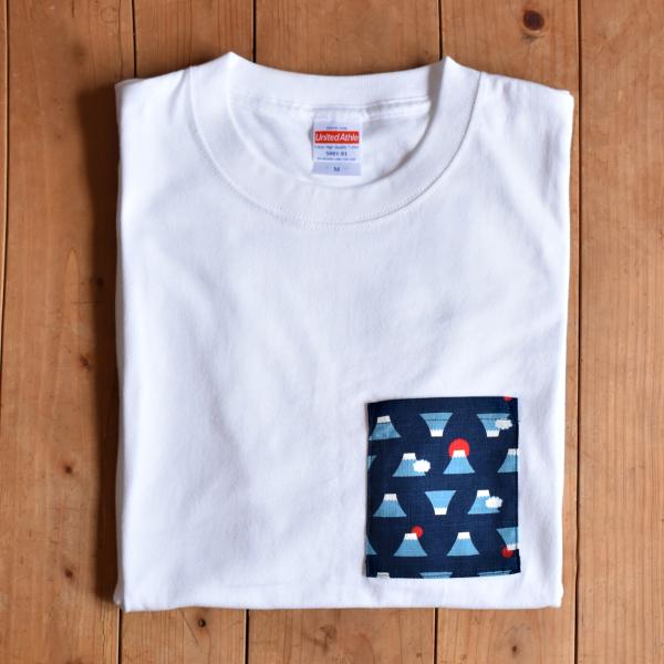 ポケット付き 半袖 クルーネック Tシャツ 綿 コットン 山 登山 富士山 ホワイト ネイビー