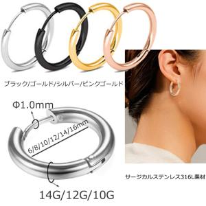 フープピアス 小さめ 大きめ 金属アレルギー対応 メンズ レディース 両耳用 14G 12G 10G サージカルステンレス シルバー ゴールド ピンクゴールド ブラック｜tpool