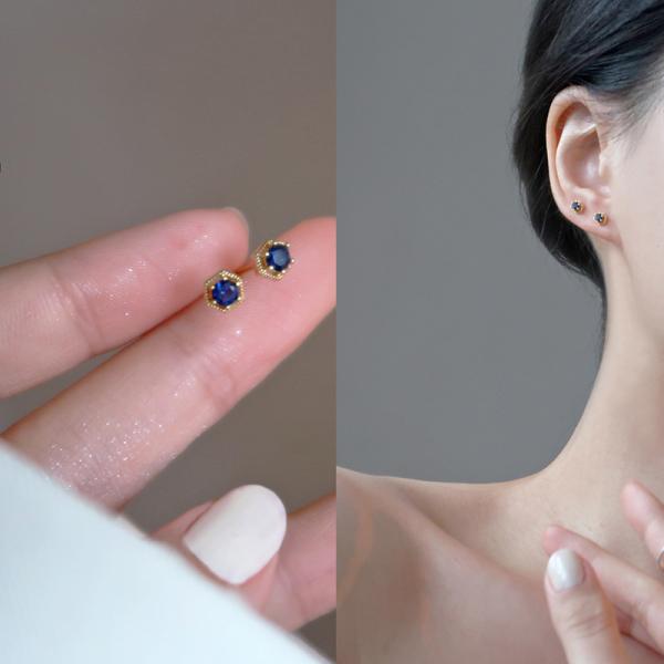 ピアス 18金 小さめ レデイーズ アレルギー対応 1粒 透かし サファイア ブルー プレゼント 仕...