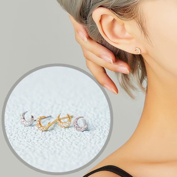 ピアス レディース 小さめ 18K 金属アレルギー対応 月 ムーン ゴールド シルバー925 CZダ...