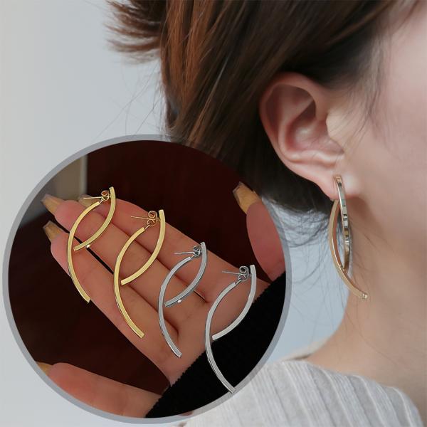 ピアス レディース 大きめ 金属アレルギー対応 メタル カーブ バックキャッチ シルバー925 ゴー...