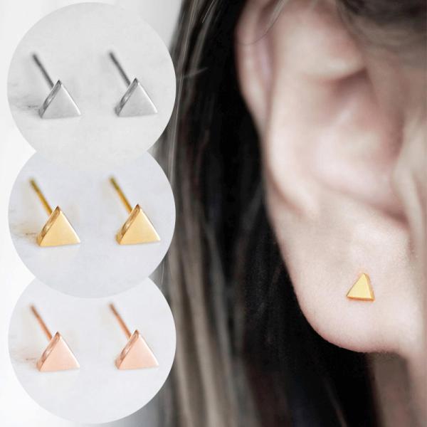 ピアス 18K 金属アレルギー対応 サージカルステンレス 小さめ 三角 トライアングル シルバー ゴ...