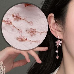 ピアス レディース 18K アレルギー対応 桜 花 揺れる イヤリング シルバー925 フラワー さくら ロング 仕事 プレゼント｜tpool