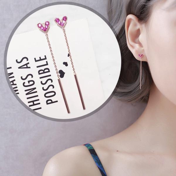 ピアス レディース 18K 金属アレルギー対応 シルバー925 ハート ピンクゴールド 揺れる ロン...