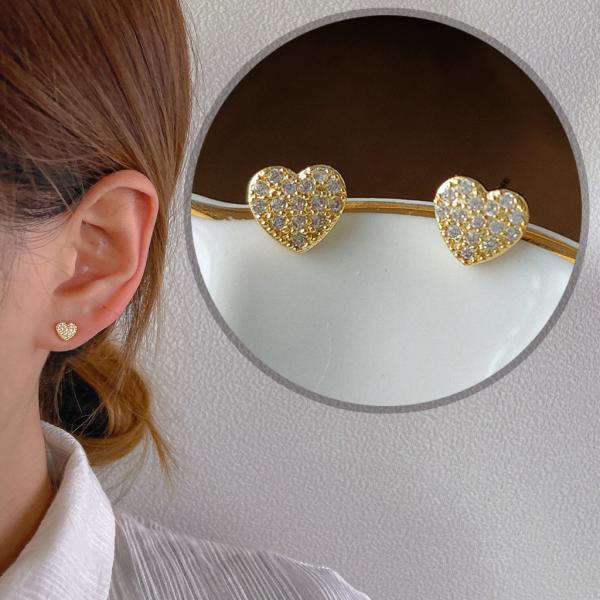 ピアス レディース 18K 金属アレルギー対応 ハート 小さめ シルバー925 ゴールド パヴェ 仕...