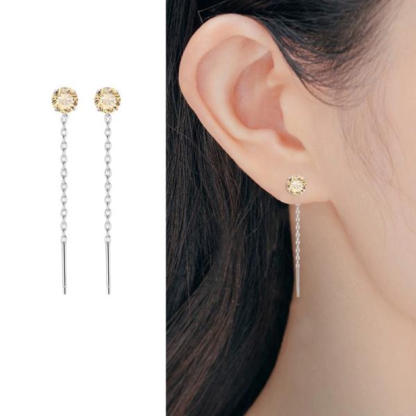 ピアス レディース 金属アレルギー対応 シルバー925 ロング チェーン 揺れる 一粒 カジュアル ...