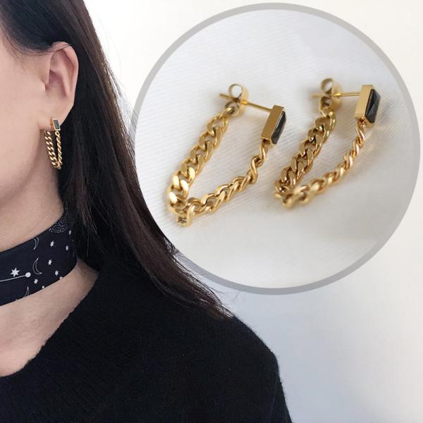 ピアス レディース 18K 金属アレルギー対応 揺れる チェーン サージカルステンレス316L ゴー...