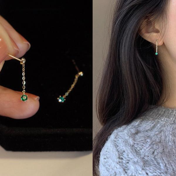 ピアス レディース 小さめ 18金 ダイヤ アレルギー対応 揺れる グリーン エメラルド 仕事 プレ...