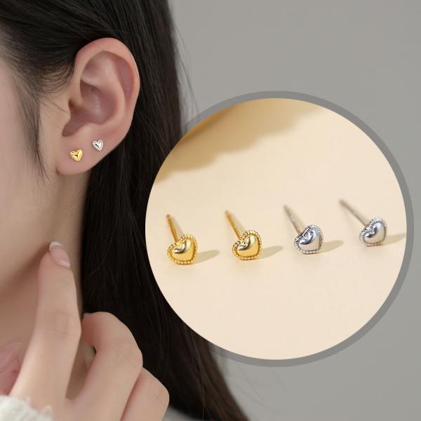 ピアス レディース 金属アレルギー対応 18K 小さめ シルバー925 ゴールド ハート ミル打ち ...
