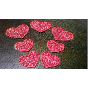 プロ野球応援グッズ（共通）/縁取り刺繍キラキラワッペンハートセットa/ラメグリッターレッド