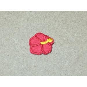 縁取り刺繍ハイビスカスの花ワッペン/レッド・赤｜tra-deco