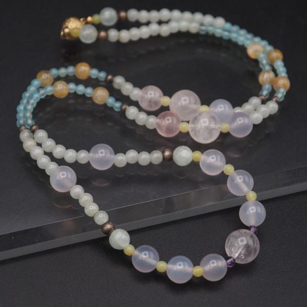 H429 ローズクォーツ ルチルクォーツ 等 カラーストーン ネックレス ゴールド デザイン