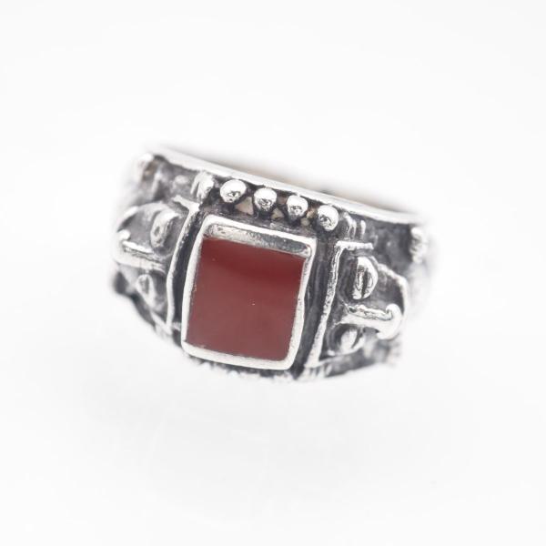 R739 ヴィンテージ 925刻印 リング 彫刻 ブラウン系カラー デザイン シルバー 指輪 10号