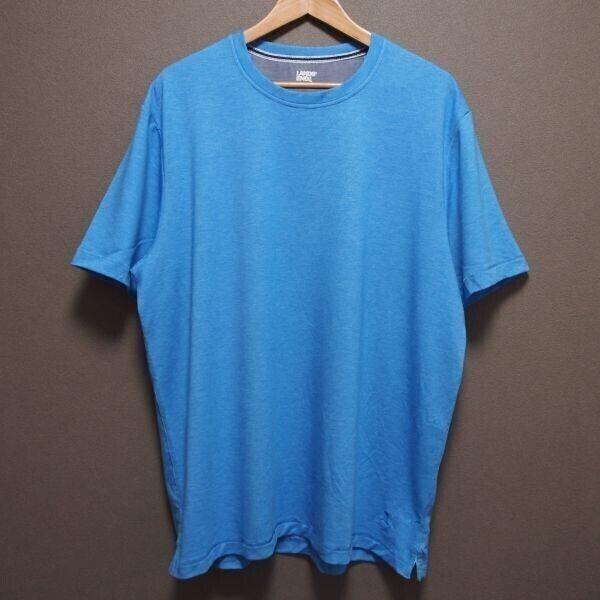 T030 LANDS END ワンポイントロゴ刺繍 メンズ Tシャツ XL サイズ ブルー US古着...