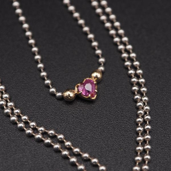 W603 ルビー? ピンクスピネル? STERLING SILVER925刻印 ネックレス ハート ...