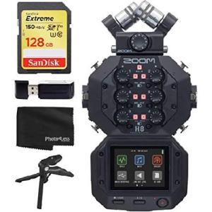 Zoom H8 8-Input / 12-Track Portable Handy Recorder For Podcasting, Music, Field Recording + 128GB Memory Card + SD Card Reader + Table Tripod Hand Gri