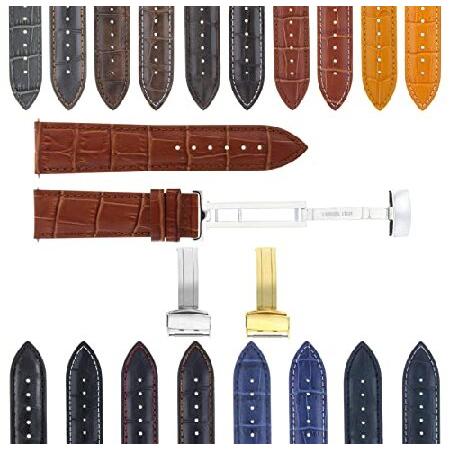 【平行輸入品】腕時計パーツ 互換品 17-24mm Leather Strap Band Deplo...