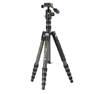 Vanguard VEO3T265HCBP Carbon Fiber Travel Tripod with Ball Head, Removeable Pan Handle, and Quick Shoe with Built-in Smartphone Holder, Black