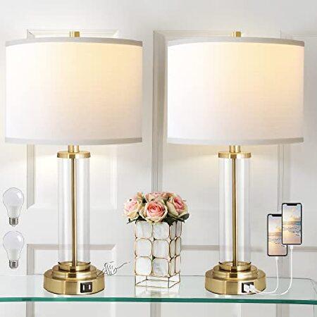 【平行輸入品】QiMHランプ 寝室用 2個セット タッチコントロールテーブルランプ デュアルUSBポ...