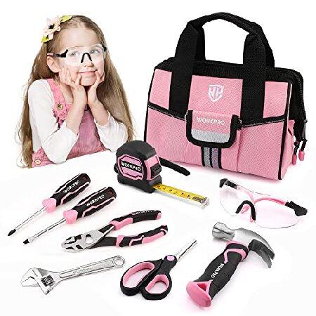 【平行輸入品】WORKPRO 9点 子供用 リアル ハンドツールセット ピンク ジュニア ツールキッ...