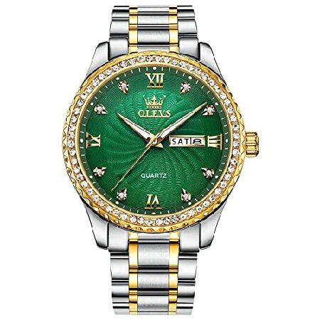 【平行輸入品】OLEVS Green Quartz Watches for Men Big Dial...