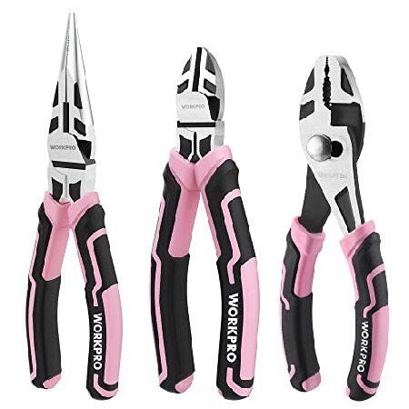 【平行輸入品】WORKPRO ペンチ3点セット ピンク ペンチツールセット ニードルノーズプライヤー...