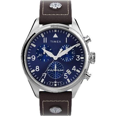 【平行輸入品】Timex メンズ X Pan Am クロノグラフ 42mm 腕時計, ブラウン/ブル...