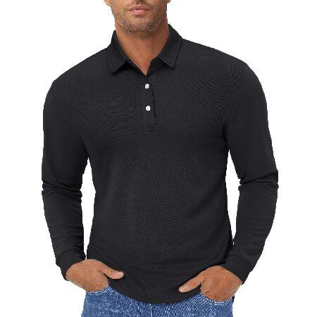 【平行輸入品】TACVASEN Men's Black Polo Shirts Long Sleev...