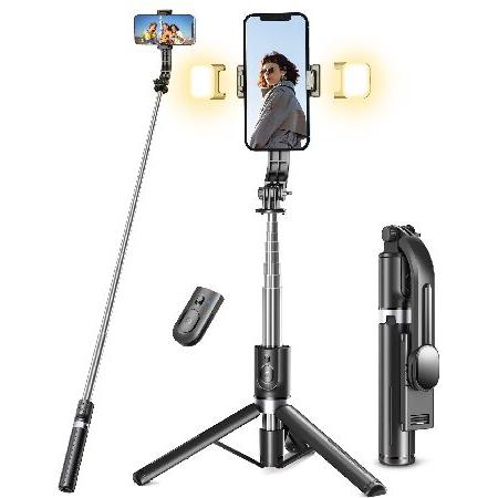 【平行輸入品】Selfie Stick Tripod with Light, 45'' Selfie...
