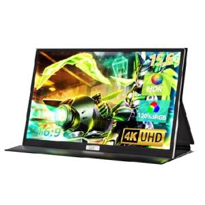 【平行輸入品】FMC 4K Portable Gaming Monitor, 15.6 Inch Brightness 100% sRGB 3840x2160 UHD Display with Powered 30W USB C, Mini HDMI, Built-in Speaker