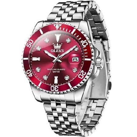 【平行輸入品】OLEVS Watch Men Red Large Face Waterproof W...