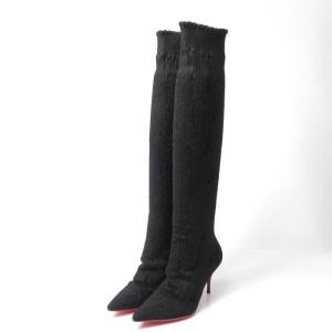 ■美品■Christian Louboutin クリスチャンルブタン Sandrine Botta 80 ブーツ サイズ35 エイジング加工 ニット ロングブーツ イタリア製