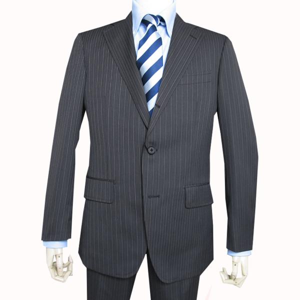 シングルスーツ メンズ 春夏秋 段返り3つボタン チャコールグレー マルチストライプ 19H gra...
